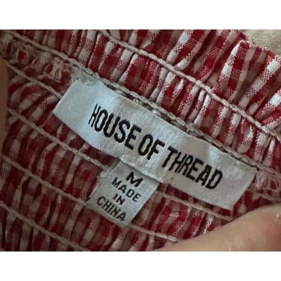 House of Thread red and white strapless elastic peplum top button detail M - Picture 3 of 4